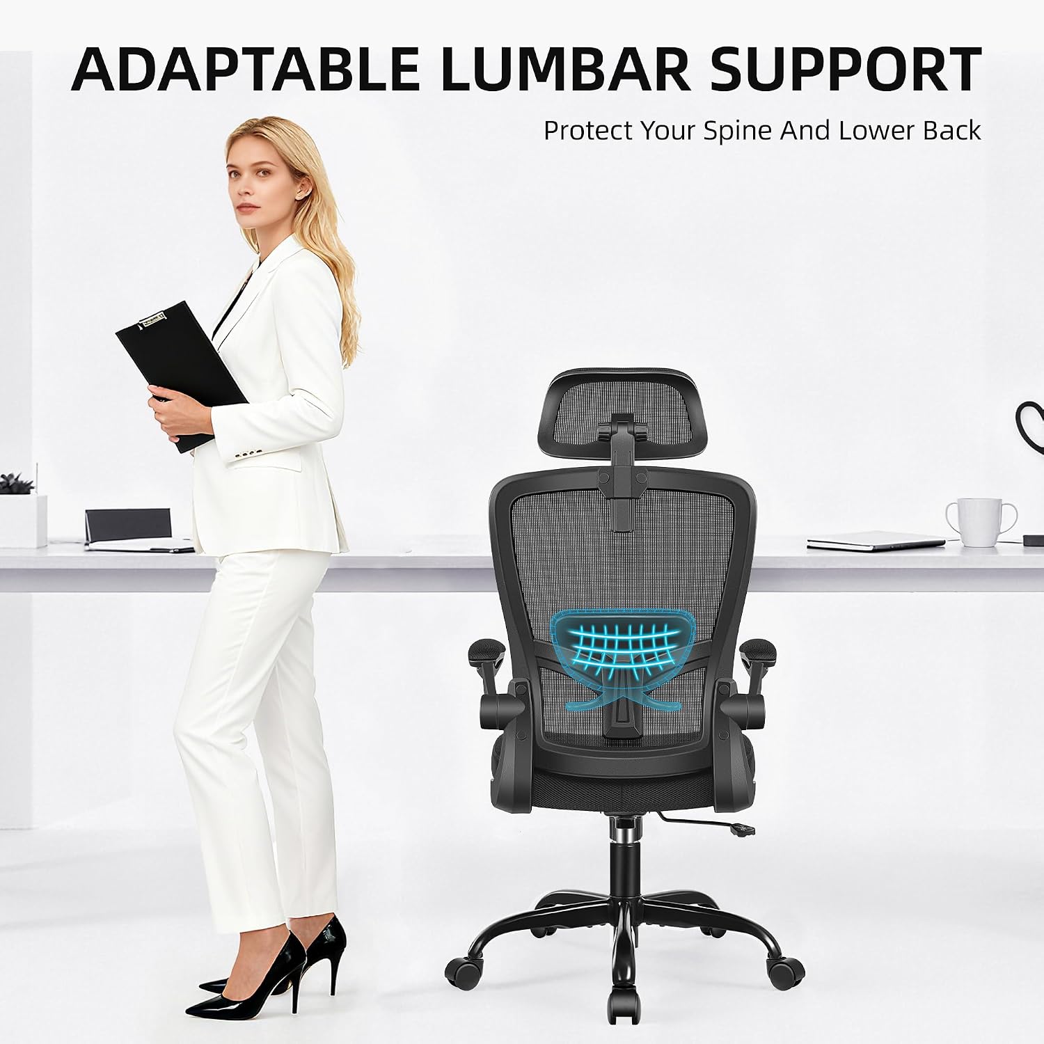 FelixKing Office Chair, Desk Chair with Adjustable Lumbar Support, Ergonomic Computer Chair with High Back and Armrest, Adjustable Height Gaming Chair Home Office Swivel Chair, Pack of 10, Black