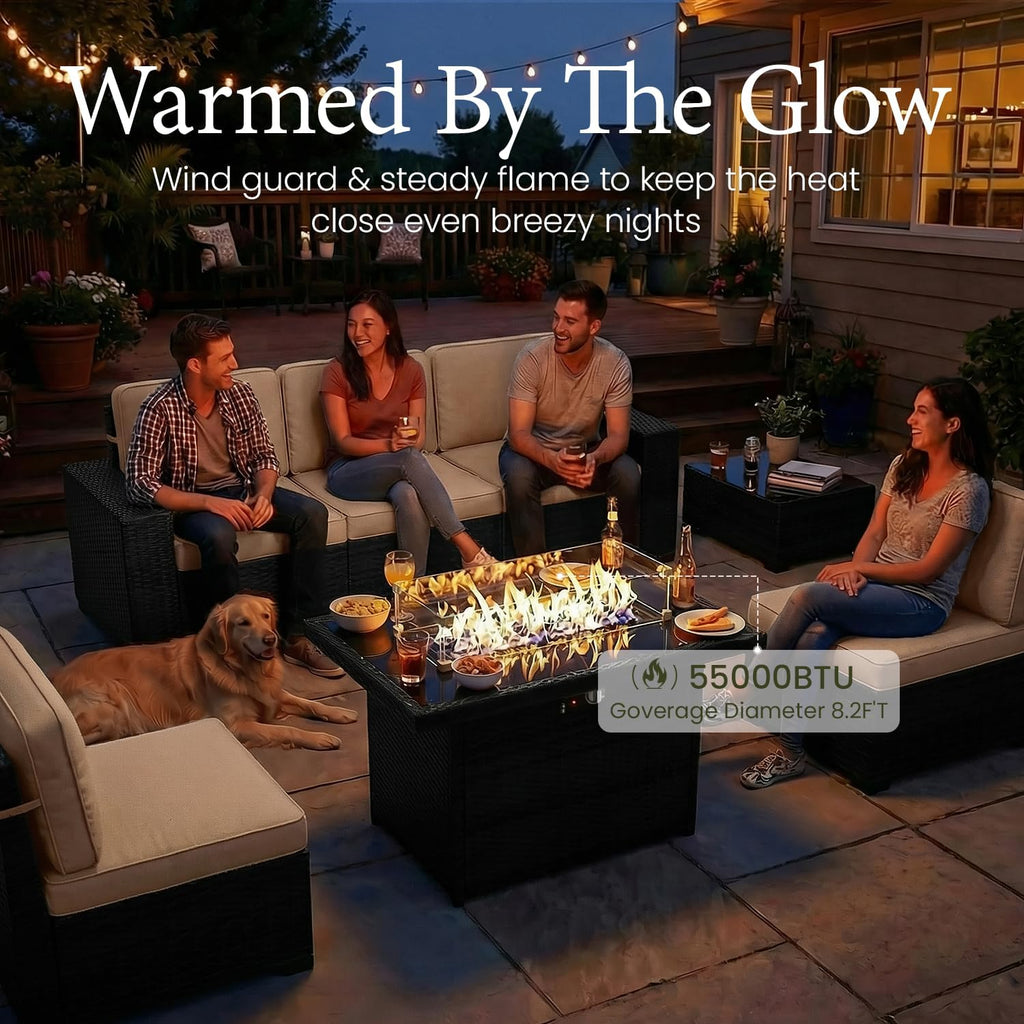 LayinSun 13 Pieces Outdoor Patio Furniture Set with 44' Fire Pit Table Rattan Sectional Sofa Conversation Sets