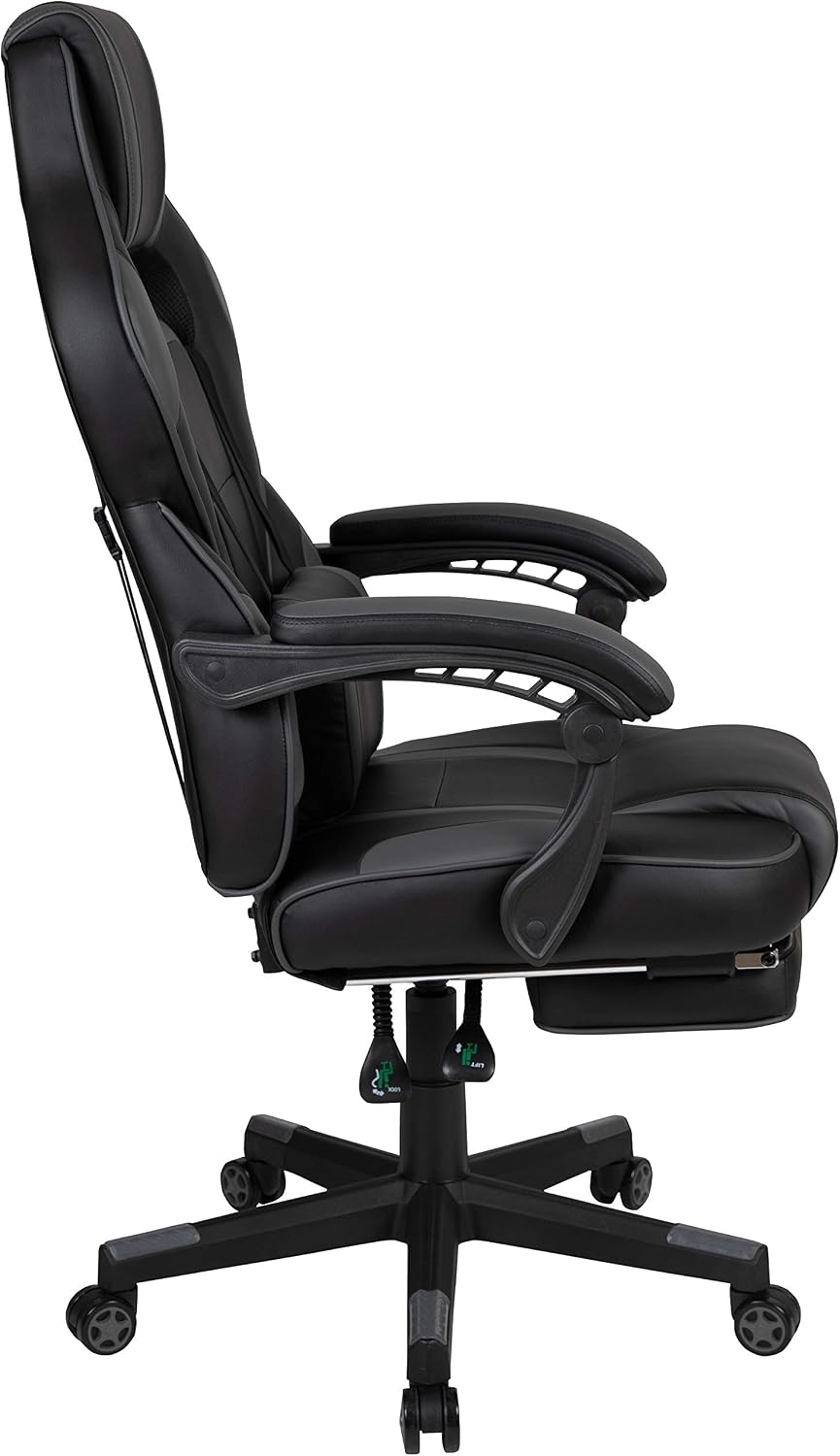 EMMA + OLIVER Black/Gray Ergonomic Gaming Chair -Recline Back/Arms, Footrest, Massaging Lumbar