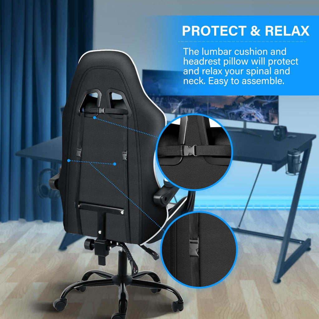 Simple Deluxe Gaming Chair, Big and Tall Gamer Chair, Racing Style Adjustable Swivel Office Chair, Ergonomic Video Game Chairs with Headrest and Lumbar Support