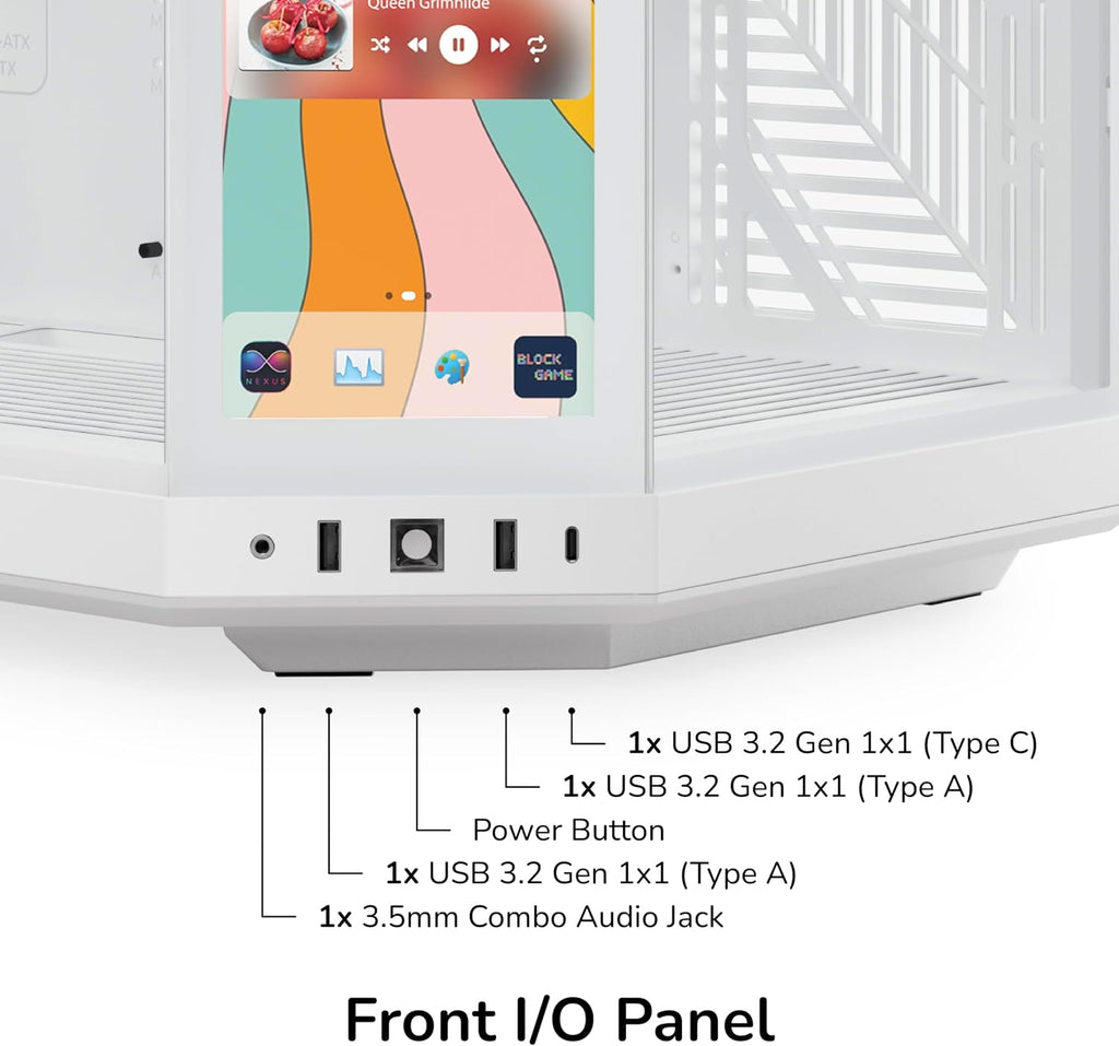 Hyte Y70 Touch Infinite Dual Chamber ATX Mid Tower Modern Aesthetic Case with Integrated 2.5K LCD Touchscreen - Snow White