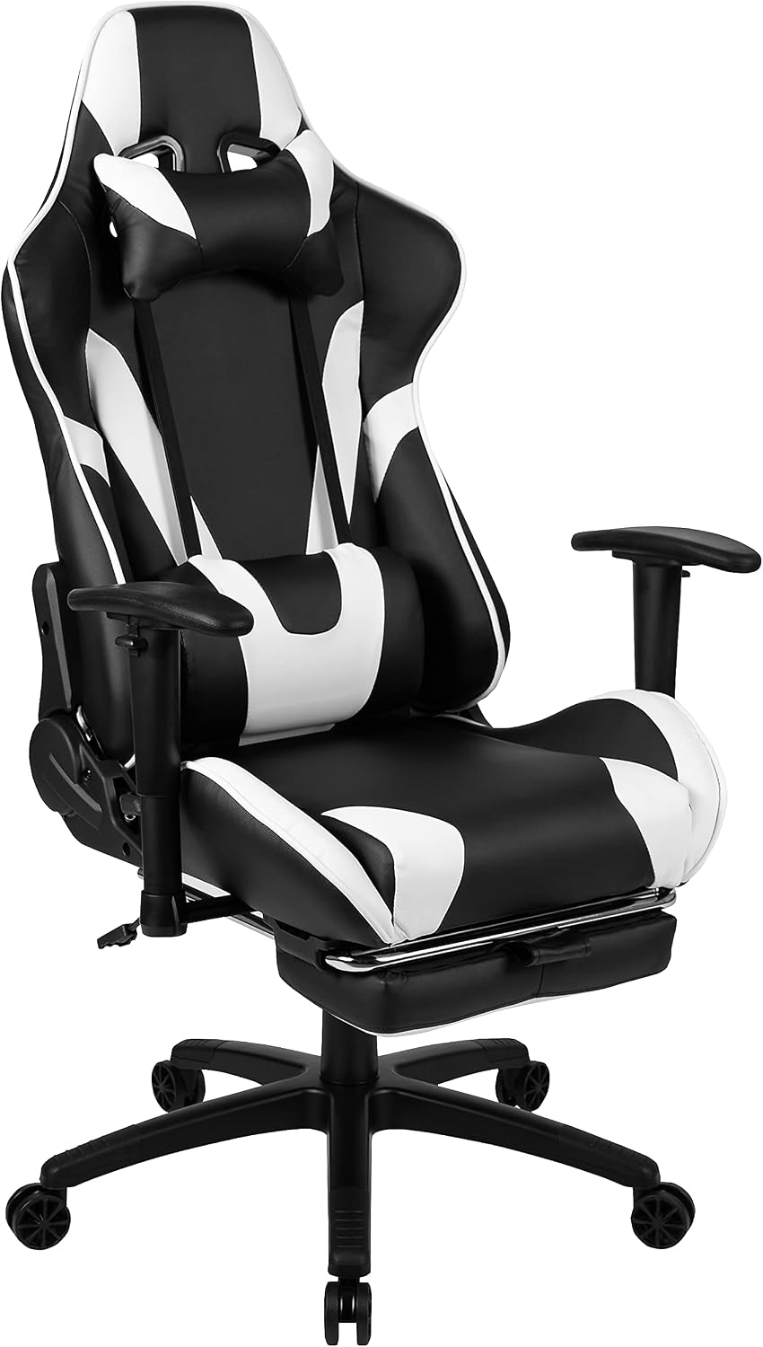 Flash Furniture Red Gaming Desk and Black Footrest Reclining Gaming Chair Set with Cup Holder and Headphone Hook