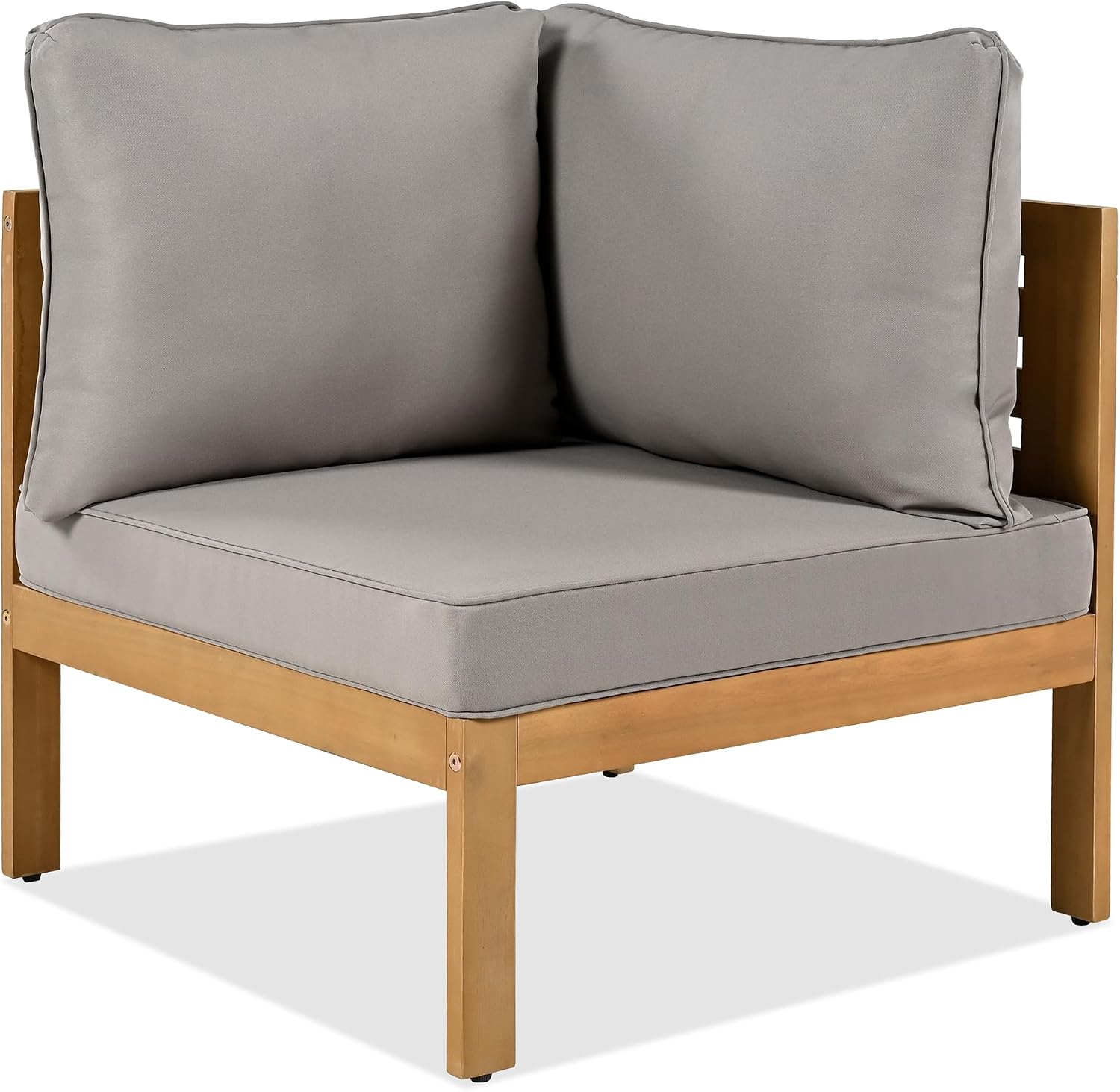 4 Piece Outdoor Patio Furniture Set, L-Shaped Patio Sofa Set with Coffee Table and Woven Mesh Armrests, All-Weather Conversation Seat with Cushions and Side Table (Gray+Natural)