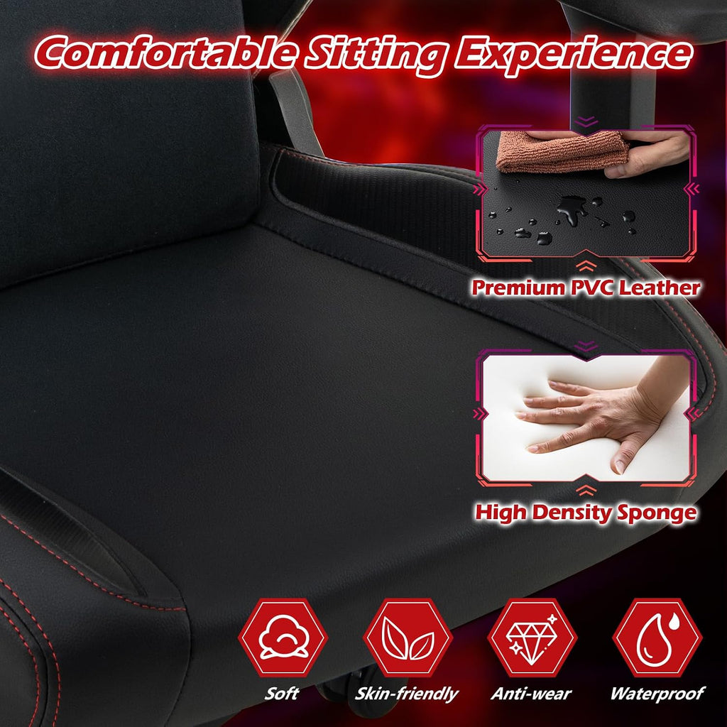 Giantex Gaming Chair, Video Game Chair with Magnetic Headrest & Lumbar Support, Ergonomic Computer Chair w/Rocking Function & 2D Armrests, Height Adjustable Swivel Task Chair, Black