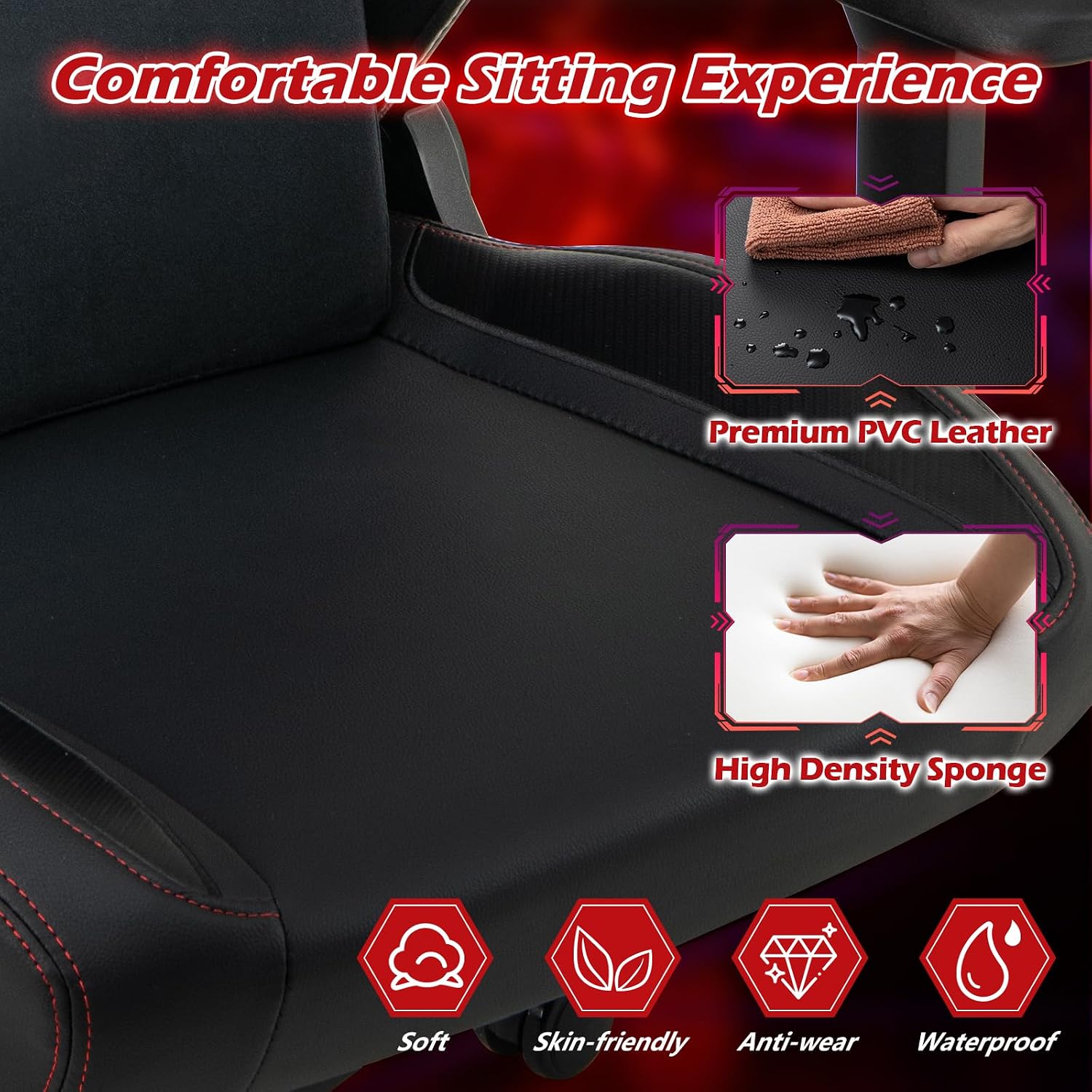 Giantex Gaming Chair, Video Game Chair with Magnetic Headrest & Lumbar Support, Ergonomic Computer Chair w/Rocking Function & 2D Armrests, Height Adjustable Swivel Task Chair, Black