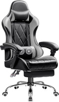 Shahoo Gaming Chair with Footrest and Massage Lumbar Support, Ergonomic Office Computer Seat Height Adjustable with Headrest, Grey