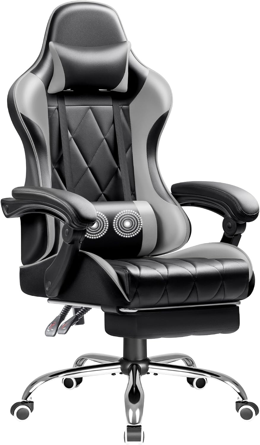 Shahoo Gaming Chair with Footrest and Massage Lumbar Support, Ergonomic Office Computer Seat Height Adjustable with Headrest, Grey