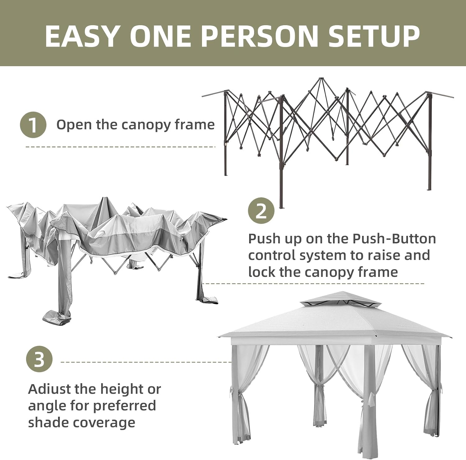 11x11 FT Outdoor Gazebo, Heavy Duty Pavilion With Sturdy Metal Frame & Double Roofs, Patio Shelter With Mosquito Netting, Ideal for Backyard, Garden, Lawn, Deck, Light Grey