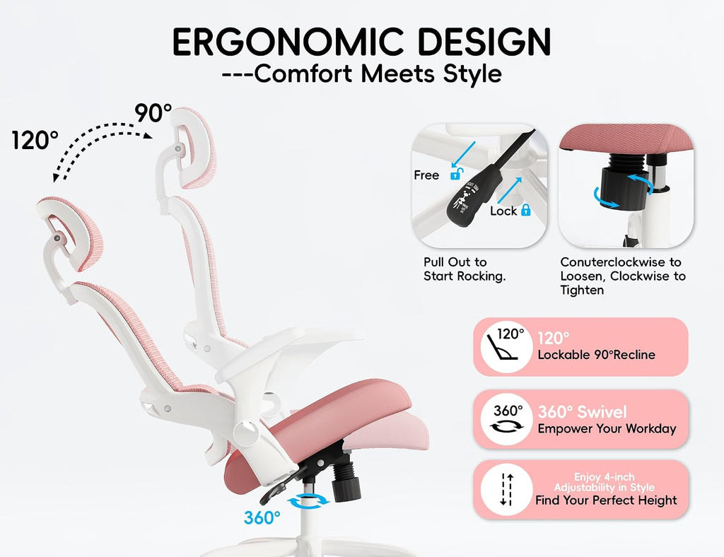 TRALT Office Chair - Ergonomic Office Chair with Back Support, Home Office Desk Chairs, 330lbs Wide Seat Big and Tall Office Chairs with Headrest, Comfy Desk Chairs (Pink)