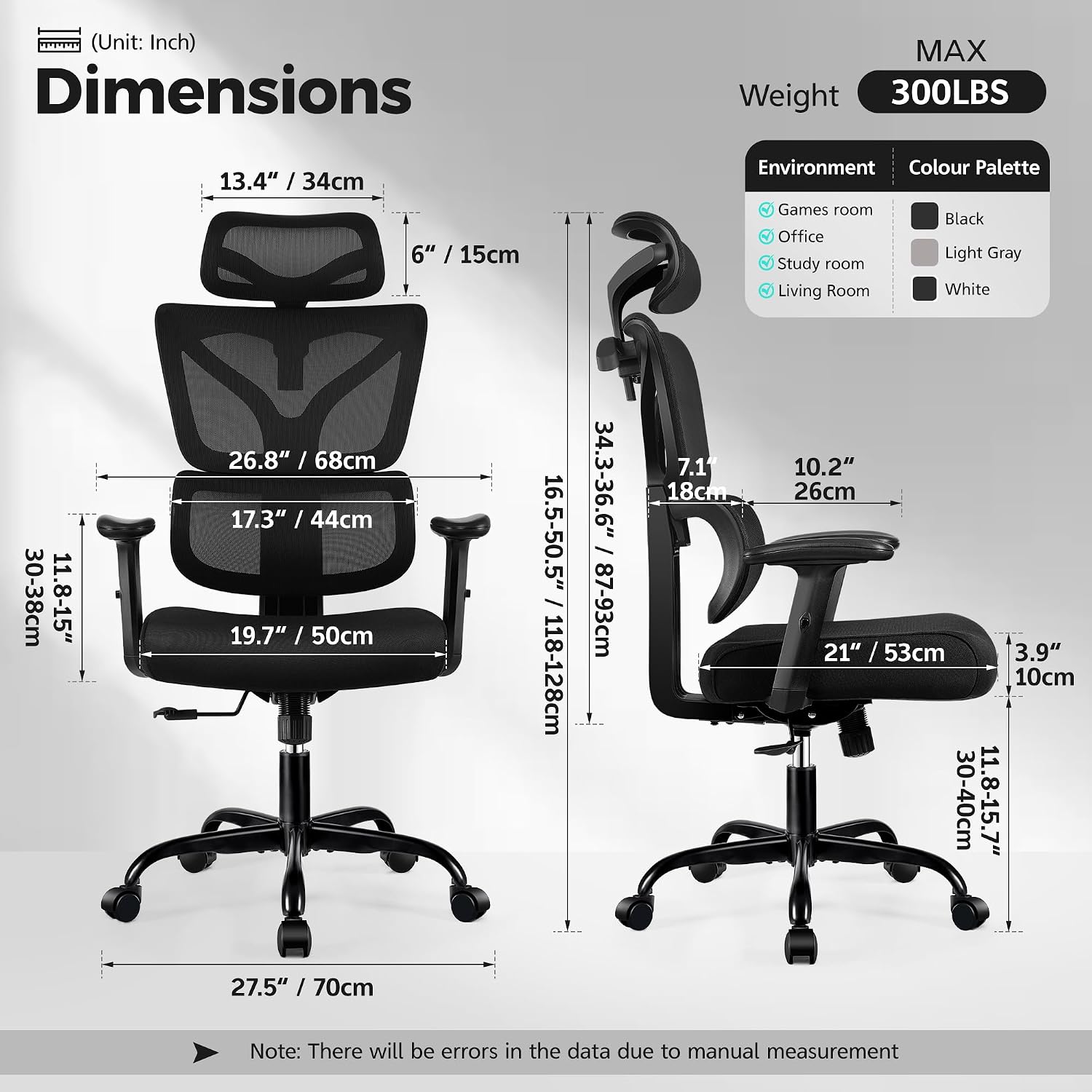 Ergonomic Office Chair High Back Desk Chair with Lumbar Support, Breathable Mesh Computer Chair with Adjustable Armrests Height, Reclining Big and Tall Gaming Chair for Home Office(Black 4Pack)