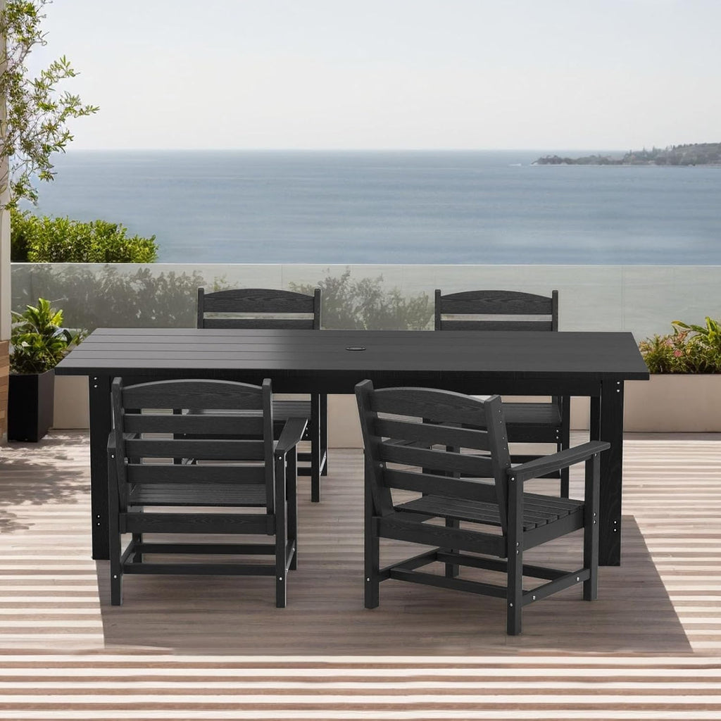 TenKa HDPE Patio Outdoor Furniture Set，Dining Table and Chairs,Outdoor Table with Umbrella Hole, Outdoor Dining Set for Garden, Backyard, Lawn, and Poolside (Black, 2 Chairs)
