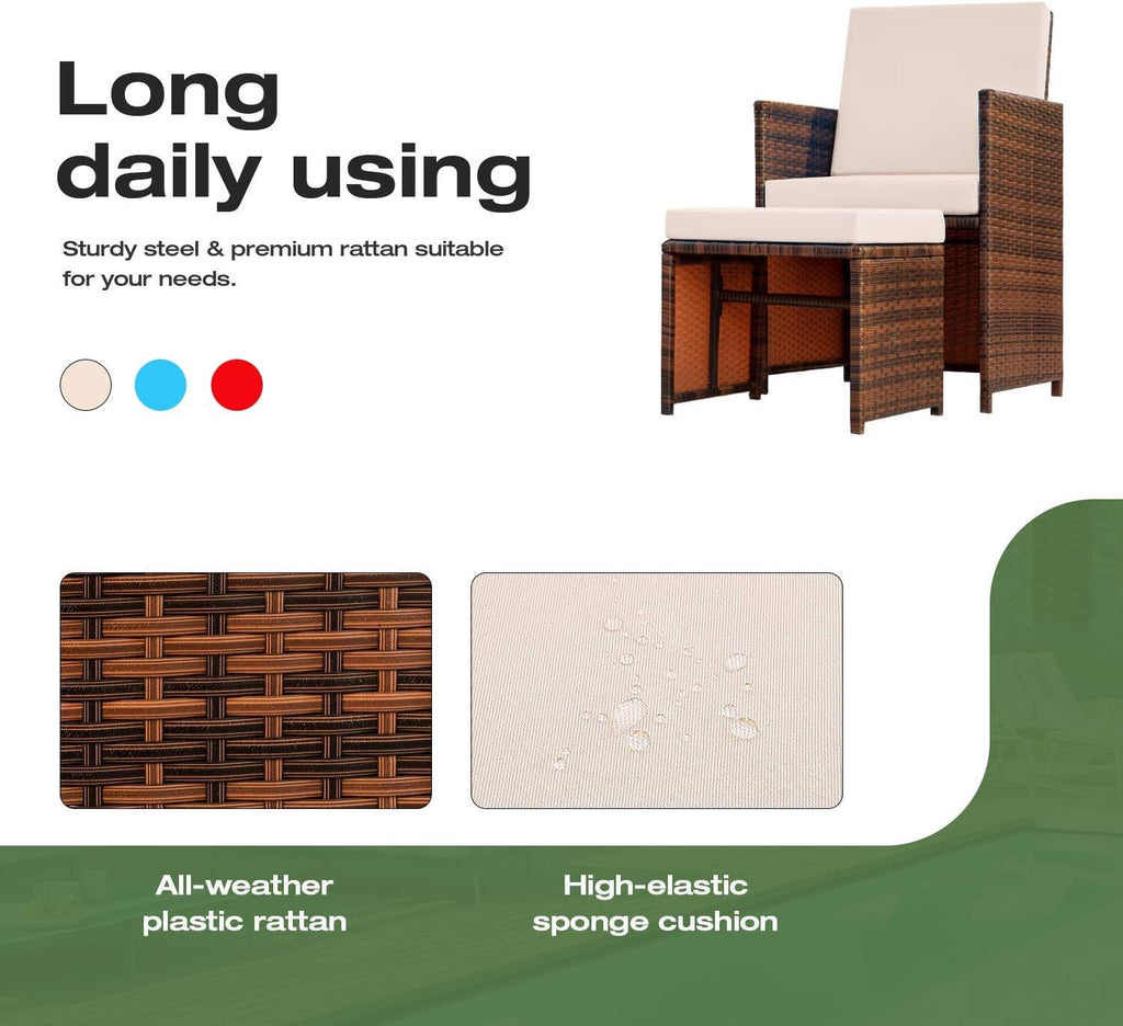 Devoko 4 Pieces Patio Wicker Furniture Set Outdoor Patio Chairs with Ottomans All Weather Cushioned Chairs Balcony Porch Furniture (Beige)