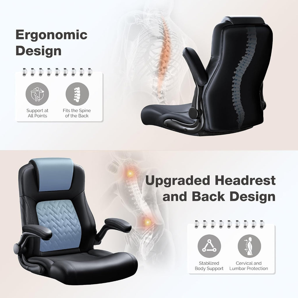 Furmax Big and Tall Office Chair 500lbs, Heavy Duty Office Chairs, Ergonomic High Back Desk Chair, Adjustable Flip Up Armrest Executive Chair Made of PU Leather, Computer Chair for Gaming Desk (Black)