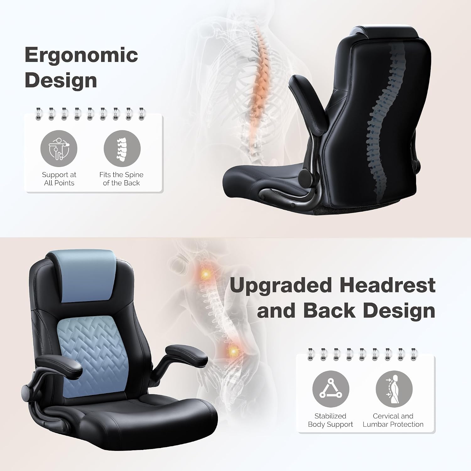 Furmax Big and Tall Office Chair 500lbs, Heavy Duty Office Chairs, Ergonomic High Back Desk Chair, Adjustable Flip Up Armrest Executive Chair Made of PU Leather, Computer Chair for Gaming Desk (Black)