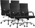 Furmax Ergonomic Office Desk Chair, Executive Ribbed Mid-Back PU Leather Conference Room Chair Adjustable Swivel Chair with Arms (4 pcs, Black)