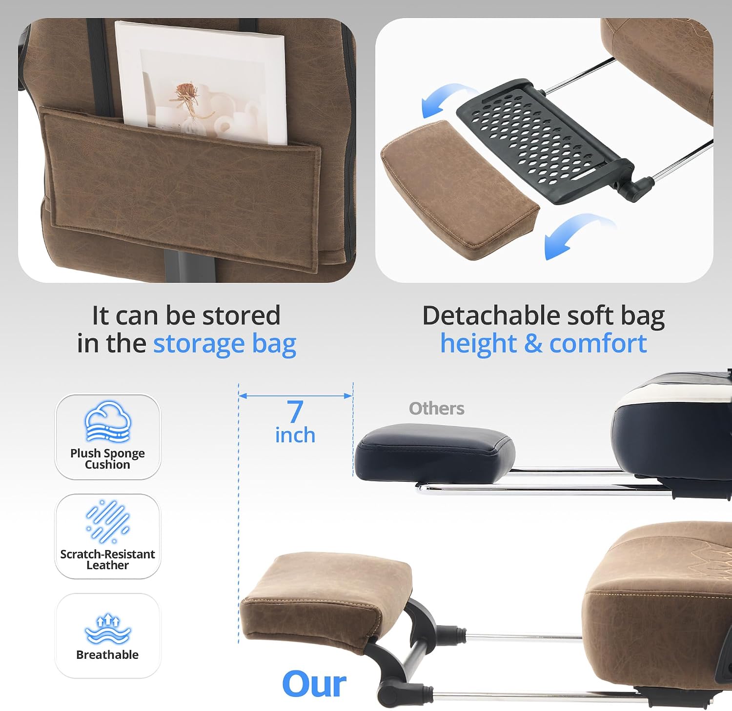 Gaming Chair Breathable Leather with Pocket Spring Cushion, Wide and High Ergonomic Office Chair with Headrest, Computer Gaming Chair with Footrest for Adult and Teen (Brown Leather)