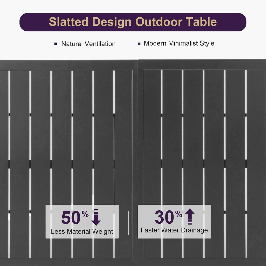 PURPLE LEAF Outdoor Dining Set for 6 Folding Patio Dining Set with Aluminum Rectangular Table and Padded Chairs All Weather Dining Table Sets for Garden Backyard Poolside, Grey