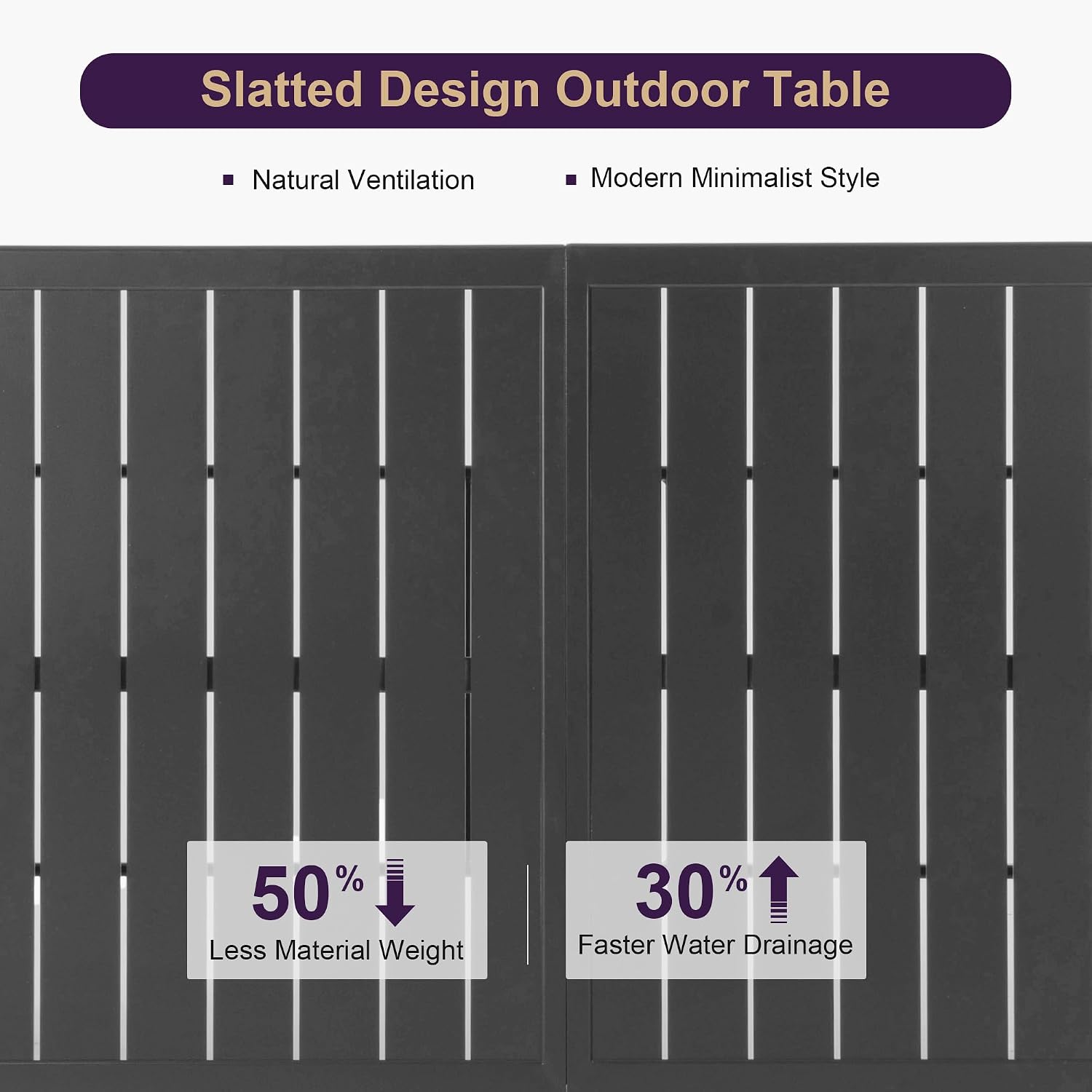 PURPLE LEAF Outdoor Dining Set for 6 Folding Patio Dining Set with Aluminum Rectangular Table and Padded Chairs All Weather Dining Table Sets for Garden Backyard Poolside, Grey