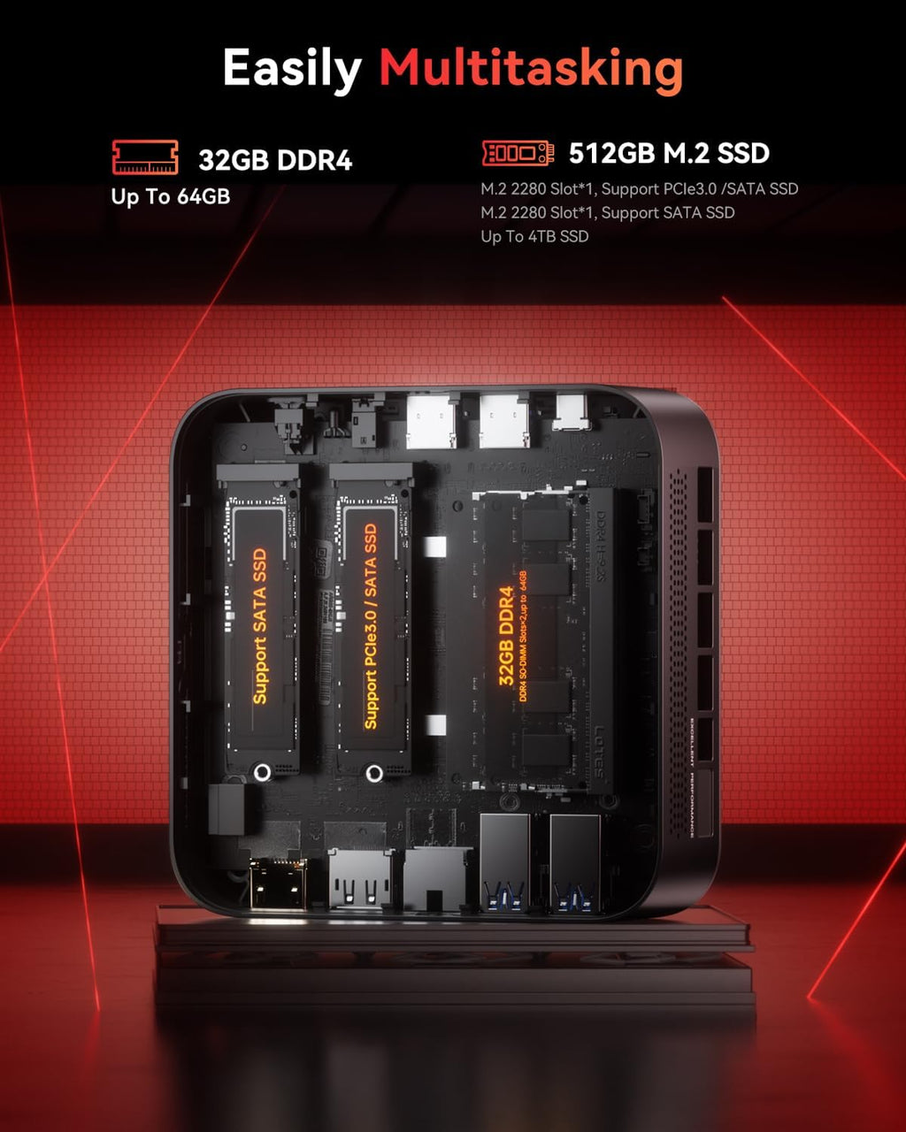 KAMRUI Gaming PC with 7430U, 32GB RAM 512GB M.2 SSD Mini PC, Mini Gaming Computer with 6 USB-A, USB-C, HDMI, DP, Triple 4K, WiFi 6, BT 5.2