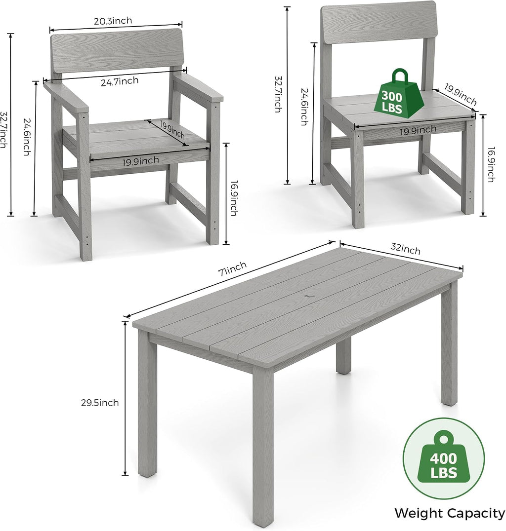 Jocoevol 5-Piece HIPS Patio Dining Set for 4 Person Outdoor Dining Sets with Umbrella Hole Tables and Chairs Furniture Set All Weather Proof for Garden, Backyard, Poolside