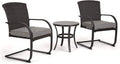 Grand patio 3-Piece Bistro Set, Outdoor Wicker Table Set, Rocking Wicker Chairs with Removable Cushions and Small Coffee Table, Patio Furniture Sets for Balcony, Porch, Grey