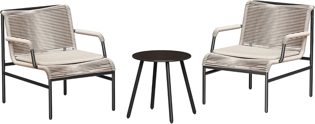 East Oak 3-Piece Patio Furniture Set, Outdoor Bistro Set with PE Rattan Wicker Wide Chairs, Soft Cushions & Coffee Table, Modern All-Weather Wicker Patio Set for Garden and Porch, Creamy Apricot