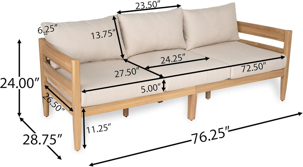 Christopher Knight Home Kory 5-Piece Acacia Wood Patio Furniture Set, Outdoor Conversation Sofa Chat Set with Club Chair and Coffee Table, Patio 7-Seater Seating Group for Backyard Balcony, Teak+Beige