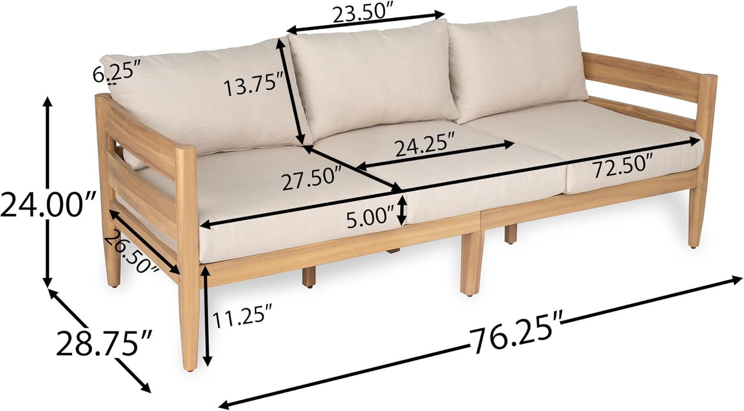 Christopher Knight Home Kory 5-Piece Acacia Wood Patio Furniture Set, Outdoor Conversation Sofa Chat Set with Club Chair and Coffee Table, Patio 7-Seater Seating Group for Backyard Balcony, Teak+Beige
