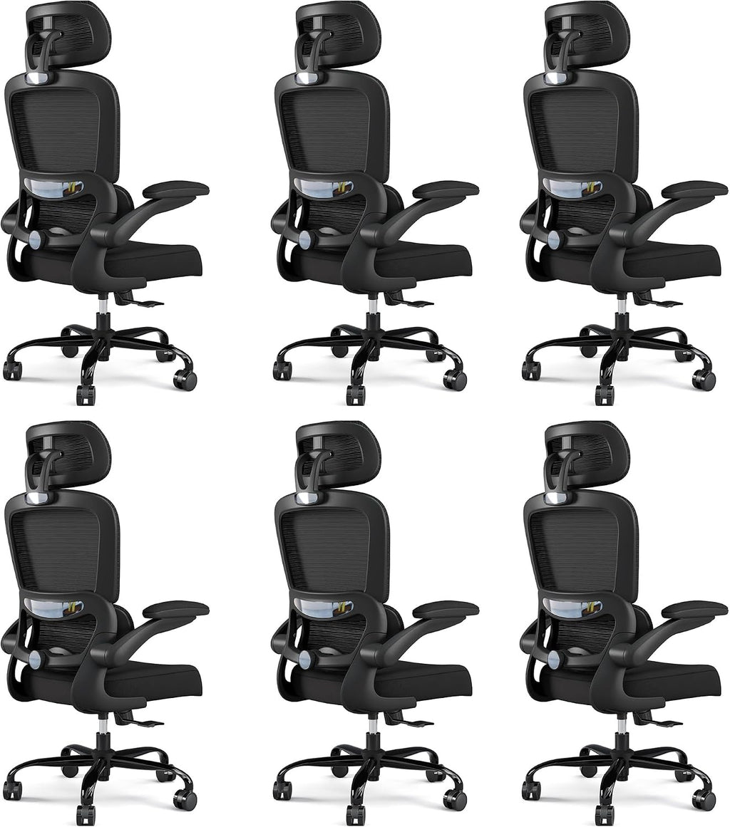 TRALT Office Chair Ergonomic Desk Chair, 330 LBS Home Mesh Office Desk Chairs with Wheels, Comfortable Gaming Chairs Black, Pack of 6