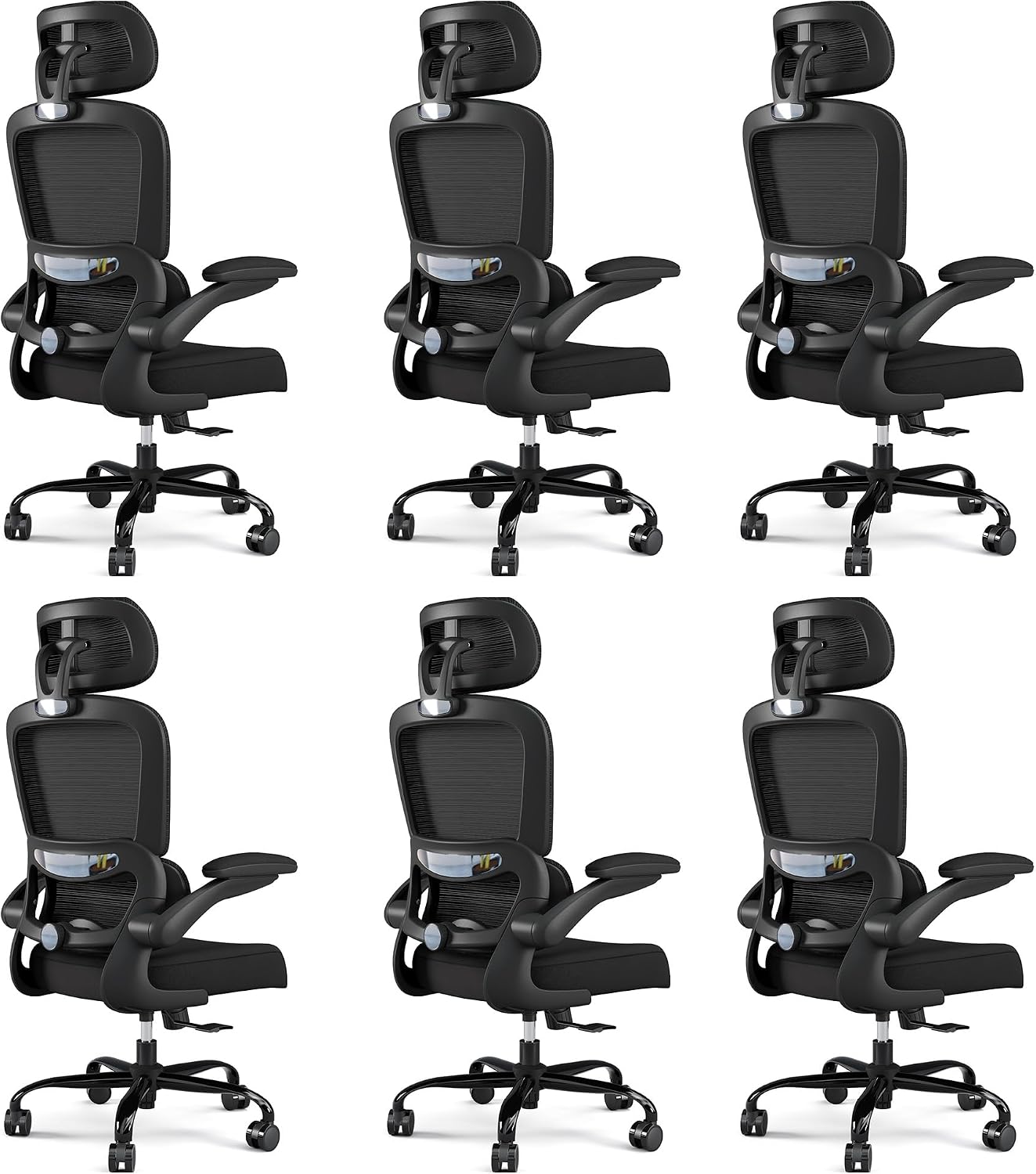 TRALT Office Chair Ergonomic Desk Chair, 330 LBS Home Mesh Office Desk Chairs with Wheels, Comfortable Gaming Chairs Black, Pack of 6