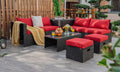 Tangkula 8 Pieces Patio Furniture Set with Waterproof Cover, Patiojoy Space Saving Outdoor PE Rattan Set with Storage Box, Tempered Glass Table, 2 Ottomans, 2 Armless Sofas & Corner Sofas