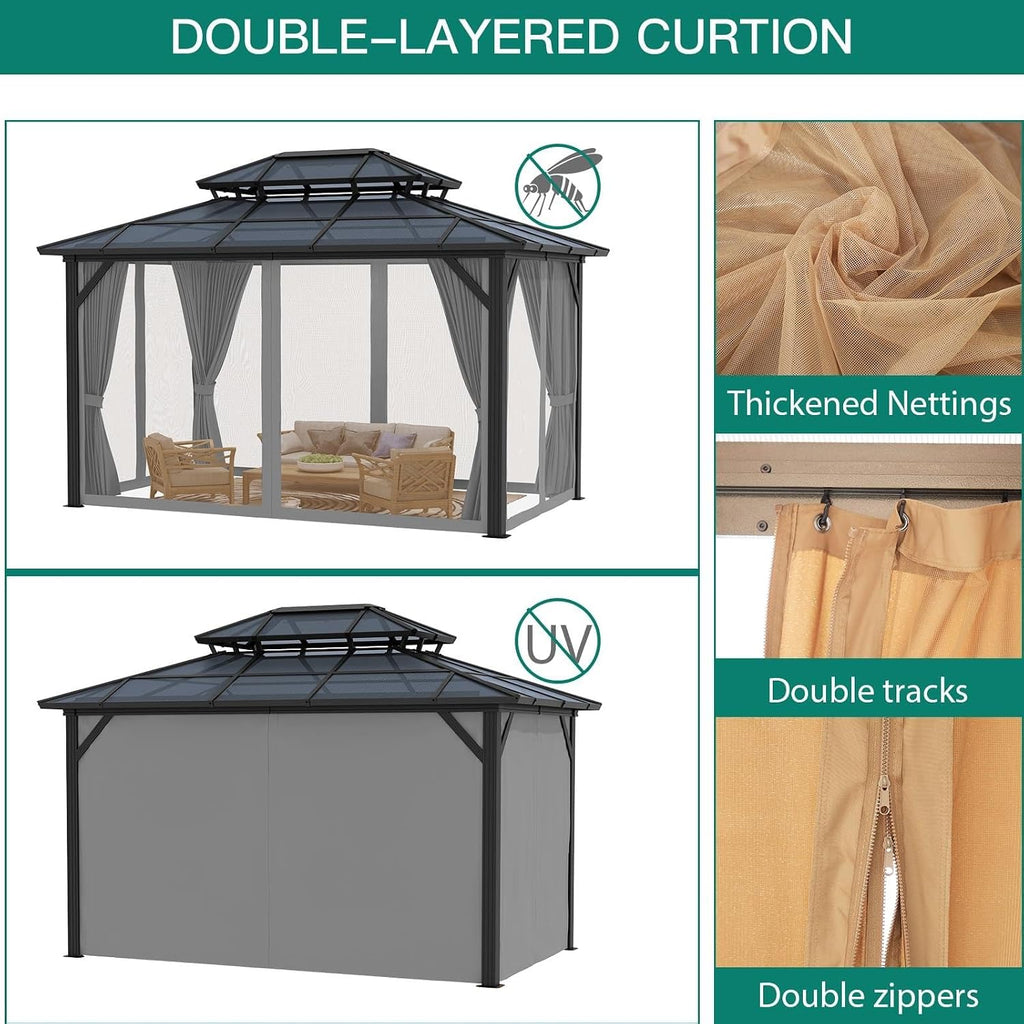 GAOMON 10'x12' Hardtop Gazebo with Polycarbonate Double Roof, Durable Aluminum Frame, Weatherproof & UV Protection for Garden, Patio, Lawn