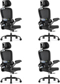 TRALT Ergonomic Office Chair - Desk Chair with Adjustable Headrest Lumbar Support Computer Chair - Mesh Comfy Chair with Flip-up Armrests - Gaming Chair for Adults Home Office PU, Black, Pack of 4
