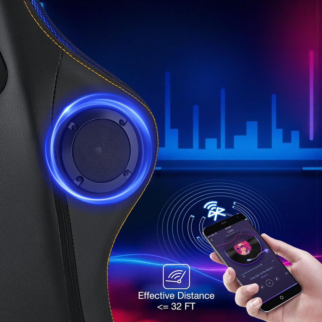 HOFFREE Gaming Chair with Music Rhythm RGB LED Lights and Bluetooth Speakers Ergonomic Massage Computer Gaming Chair with Footrest Video Game Chair High Back with Lumbar Support Grey and Black