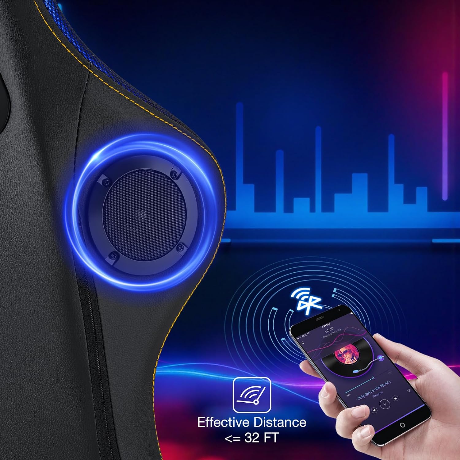 HOFFREE Gaming Chair with Music Rhythm RGB LED Lights and Bluetooth Speakers Ergonomic Massage Computer Gaming Chair with Footrest Video Game Chair High Back with Lumbar Support Grey and Black
