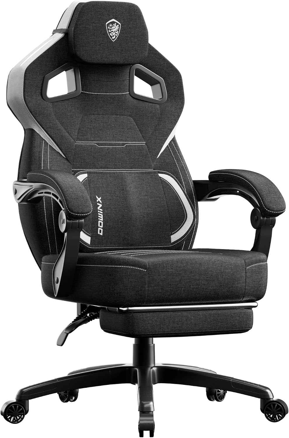 Dowinx Fabric Gaming Chair with Footrest, Big and Tall Ergonomic Gamer Chair with Lumbar Support, Wide Back Computer Chair for Heavy People, Black