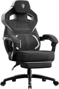 Dowinx Fabric Gaming Chair with Footrest, Big and Tall Ergonomic Gamer Chair with Lumbar Support, Wide Back Computer Chair for Heavy People, Black
