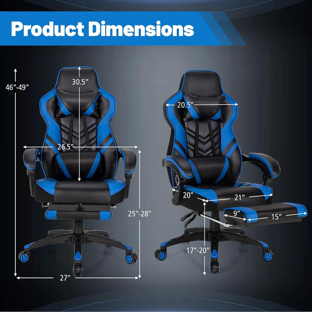 Goplus Gaming Chair, Computer Chair with Footrest and Lumbar Support, Height Adjustable Executive Swivel Rolling Task Chair with 90°-155° Tilt Function (Blue)