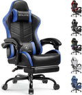 GTPLAYER Gaming Chair with Footrest, Computer Gaming Chair for Adults and Kids, Height Adjustable Gamer Chair with 90-155° Recline & Removable Headrest Lumbar Support, Dark Black-Blue