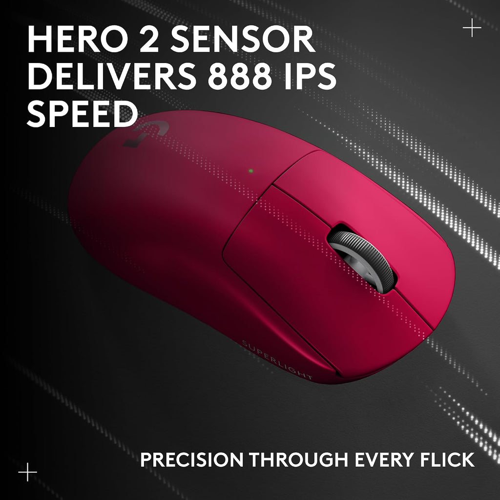 Pro X Superlight 2c Wireless Gaming Mouse: 51g Compact Mini Size, Symmetrical Shape, <8 kHz Polling, 44K DPI, PowerPlay Wireless Charging Supported, USB-C, 5 Programmable Buttons, For PC/Mac - Magenta