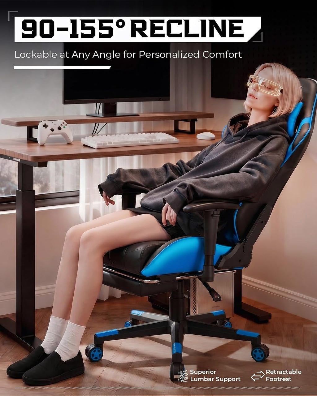 GTPLAYER Gaming Chair, Big and Tall Video Game Chair with High Back PU Leather, Home Office Ergonomic Computer Chair with Footrest, Adjustable Height, 360° Swivel Wheels for Adults and Teens