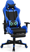 Giantex Massage Gaming Chair, Ergonomic Video Game Chair with Footrest, High Back E-Sport Computer Chair with Headrest & Massager Lumbar Support, PU Leather Gaming Seat (Blue)