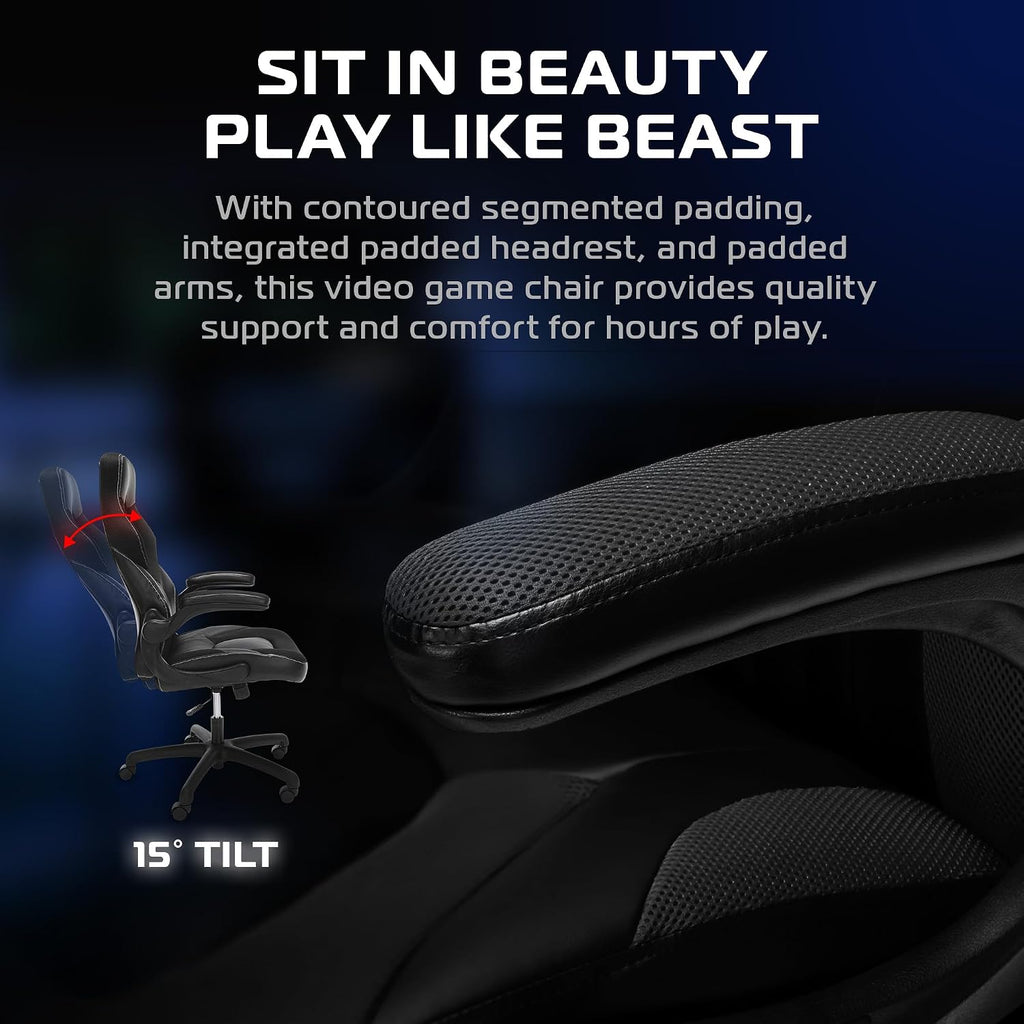 RESPAWN 3085 Ergonomic Gaming Chair for Adults, High Back Office Chair with Headrest and Flip Up Arms, Leather Racing Style Gaming Seat with Lumbar Support, Video Game Computer Desk Seat - Black