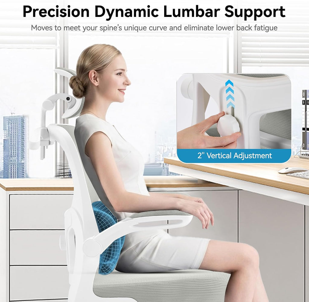 AreShark Office Chair Ergonomic Desk Chairs with Adjustable Lumbar Support& Headrest Hanger, High Back Breathable Mesh Chair with Wheels, Rolling Swivel Comfy Task Computer Chair for Home Work Gaming