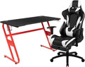 Flash Furniture Red Gaming Desk and Black Footrest Reclining Gaming Chair Set with Cup Holder and Headphone Hook