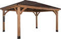 Backyard Discovery Barrington 16' x 12' Cedar Wood Outdoor Gazebo Pavilion with Hardtop Galvanized Steel Hip Roof, Snow Support, Wind Resistance, PowerPort, Shade for Garden, Patio, Deck, Entertaining