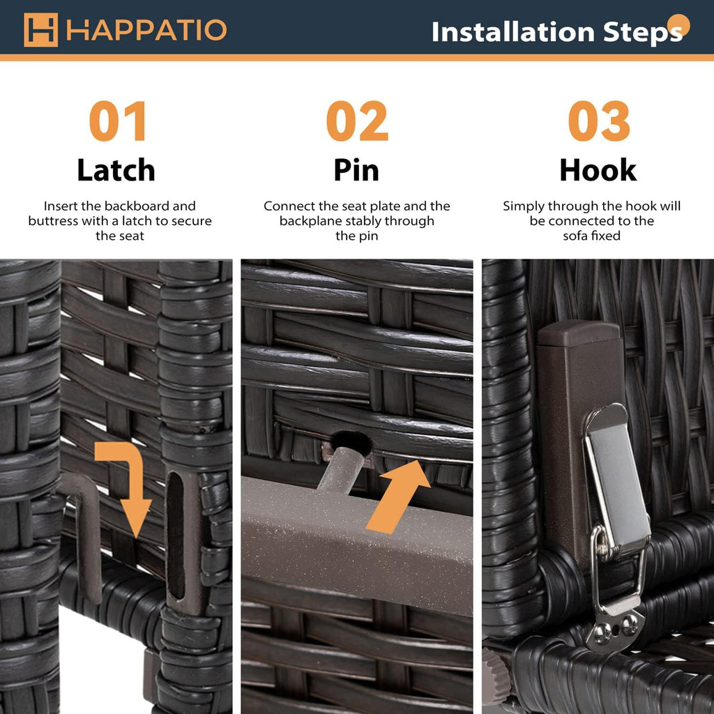 HAPPATIO Patio Conversation Set for 4, Modern Outdoor Sectional Sofa, PE Rattan Wicker (Brown/Grey)