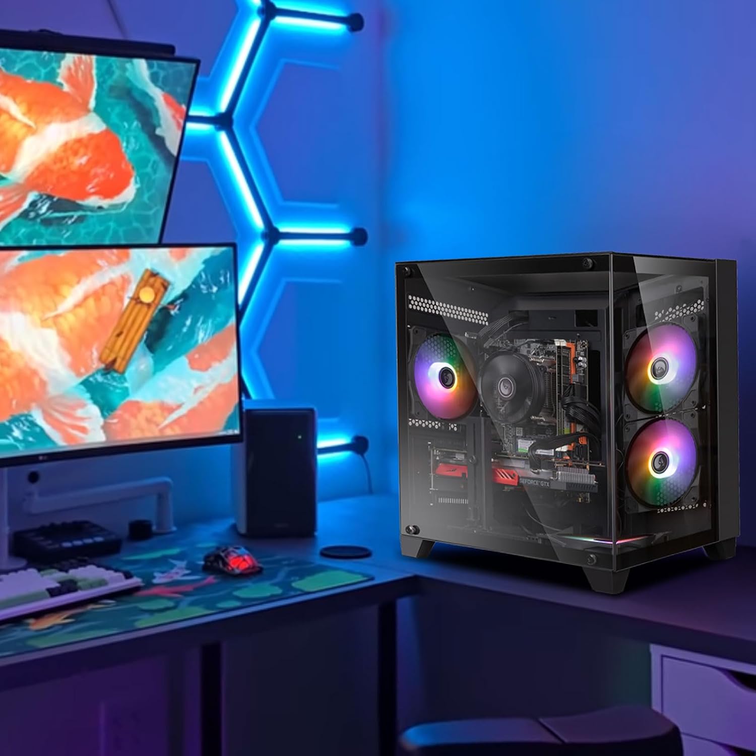 Gaming PC Desktop Computer, Intel Core i7 4th Gen, GTX 1050 Ti 4G, 16GB DDR3 RAM, 512GB SSD, WiFi 6, 5 RGB Fans, Prebuilt Gaming Tower PC with Windows 11 Home - Ready to Play