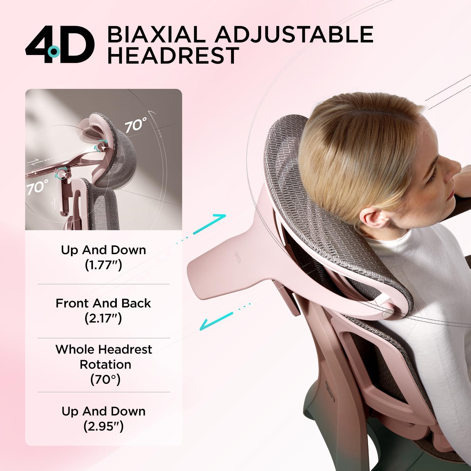 Hbada E3 Pro Ergonomic Office Chair, Big and Tall Office Chair - with 3-Zone Dynamic Lumbar Support, 4D Adjustable Headrest, 4D Adjustable Armrests, Swivel, Pink