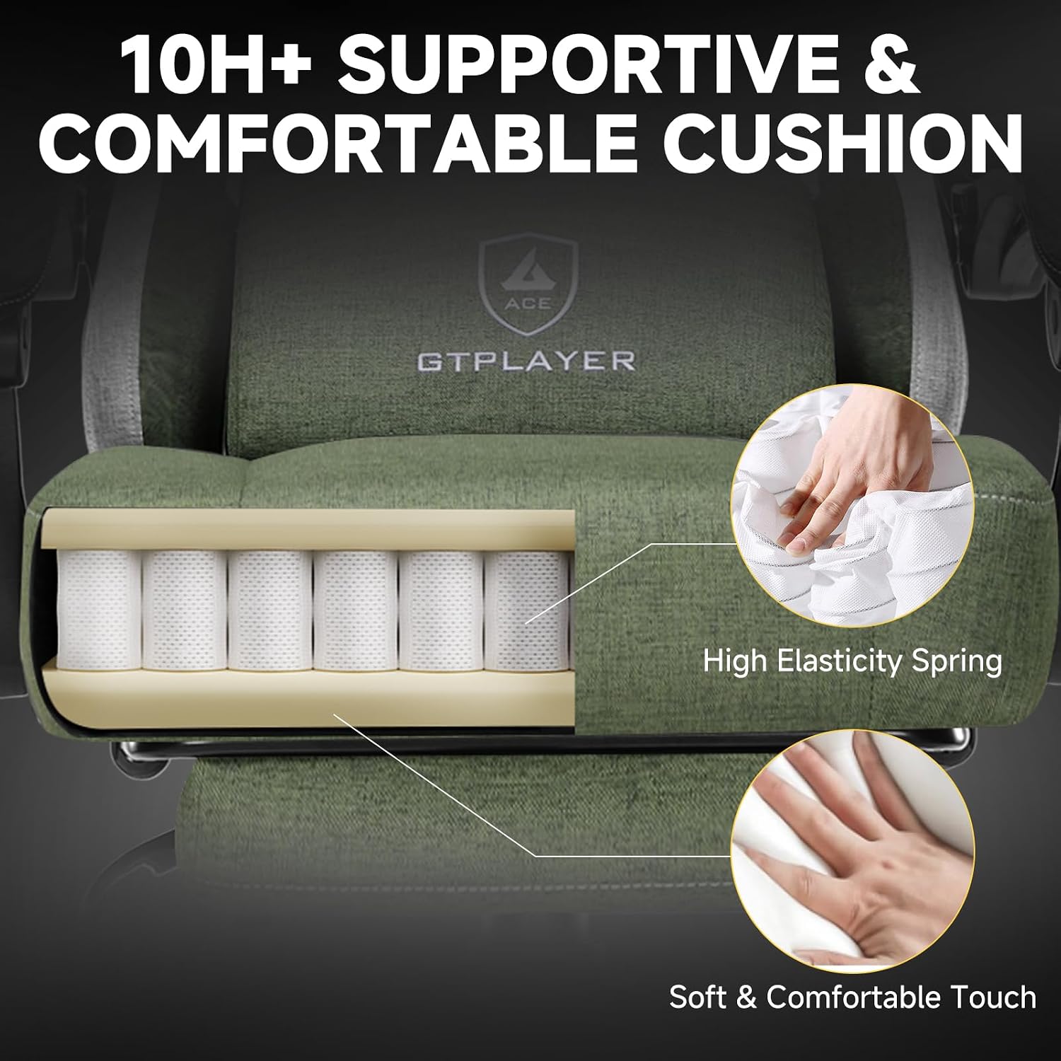GTPLAYER Gaming Chair, Fabric Computer Office Chair with Pocket Spring Cushion, Ergonomic Office and Gaming, Video Gaming Chair with Linkage Armrests, High Back Desk Chair with Adjustable Recliner